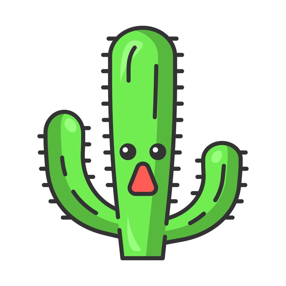 olifant cactus pringlei schattig kawaii vector karakter. pachycereus met een verbaasd gezicht. wilde cactussen. Mexicaanse gigantische cardon. verbaasde plant. grappige emoji, emoticon. geïsoleerde cartoon kleur illustratie