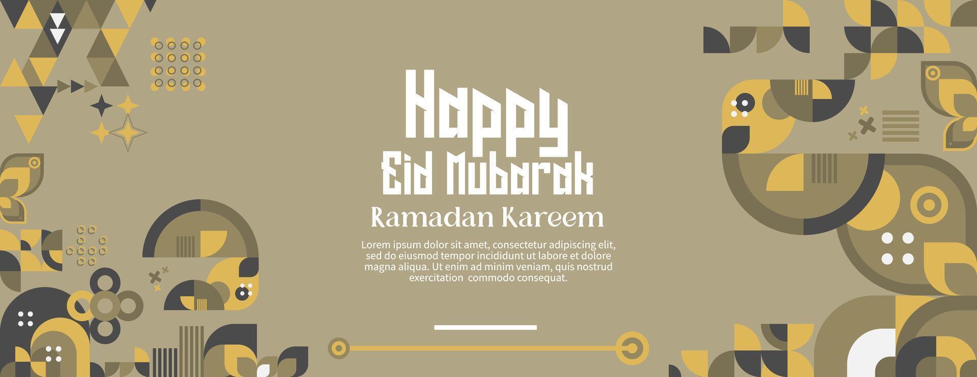 gelukkig eid mubarak banier met pastel kleuren in een modern meetkundig stijl. Islamitisch groet kaart Hoes gelukkig eid al-fitr of eid mubarak met typografie. vector illustratie voor Ramadan viering