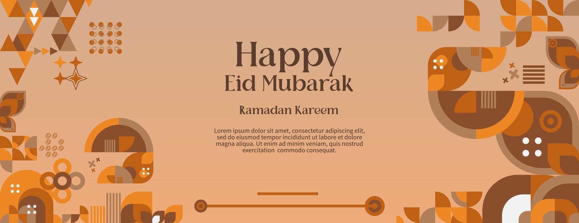 gelukkig eid mubarak banier met pastel kleuren in een modern meetkundig stijl. Islamitisch groet kaart Hoes gelukkig eid al-fitr of eid mubarak met typografie. vector illustratie voor Ramadan viering