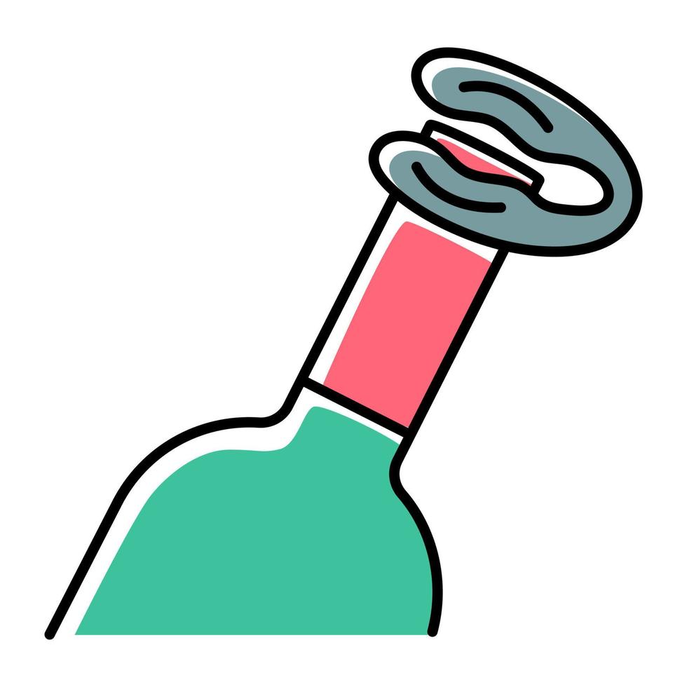 groene wijnfles en foliesnijder icoon. alcoholische drank. aperitief drankje. sommelier en barman apparaat. verwijderingshulpmiddel, keukengerei. bar, restaurantuitrusting. geïsoleerde vectorillustratie vector