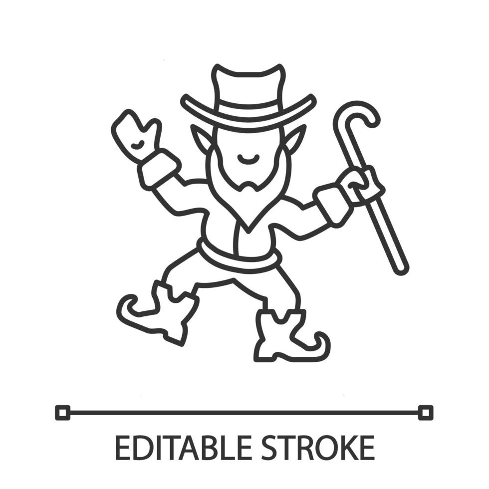 kabouter lineaire pictogram. dunne lijn illustratie. Ierse mythologie karakter. saint patricks dag contour symbool. vector geïsoleerde overzichtstekening. bewerkbare streek