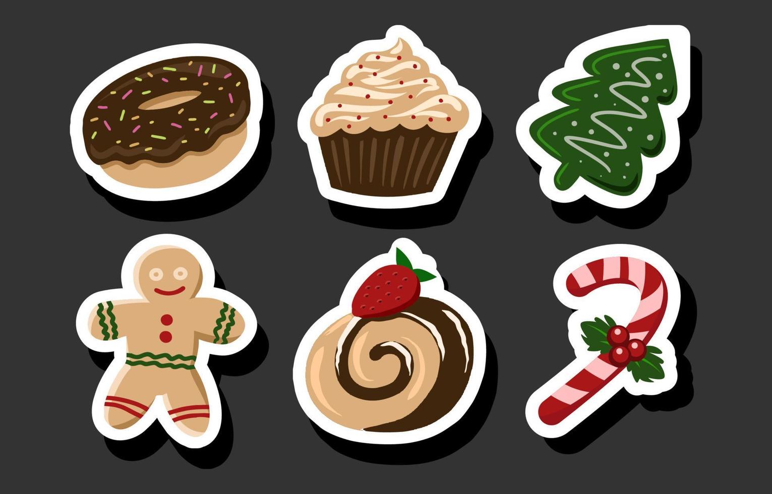 kerstkoekjes en koekjes desserts stickerset vector