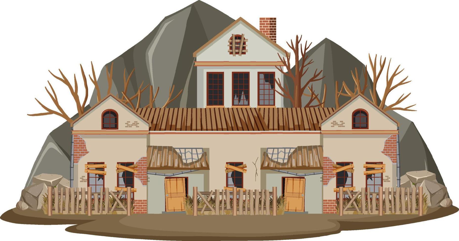 geïsoleerd oud gebroken huis op het platteland vector