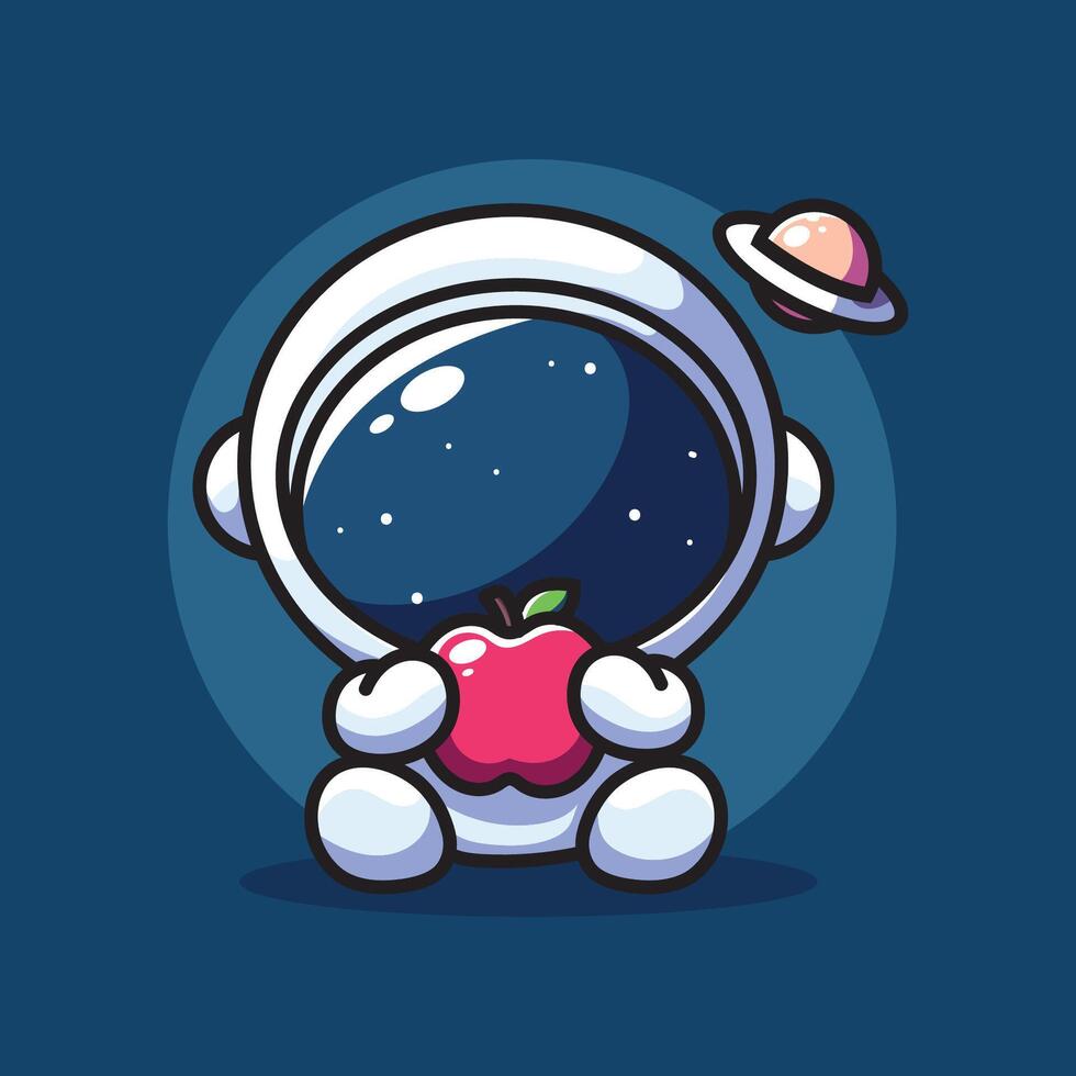 schattig vector ontwerp illustratie van een astronaut aan het eten een appel