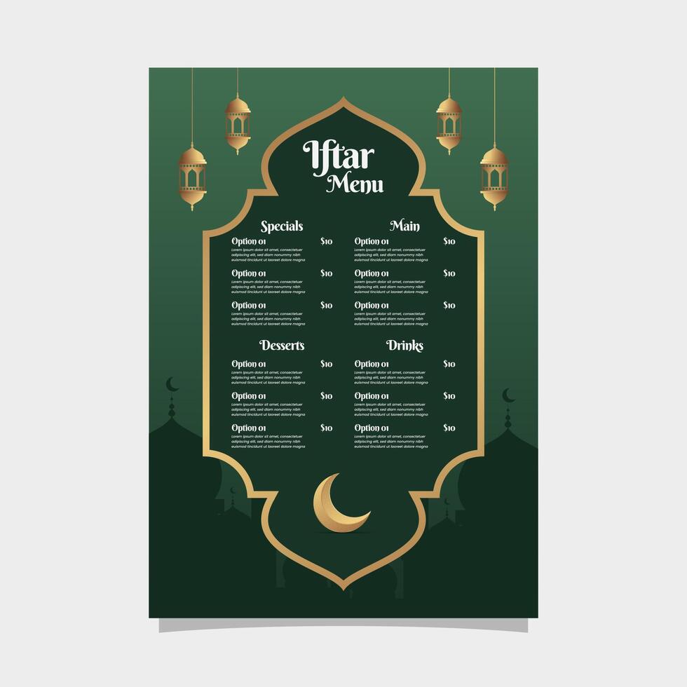 Ramadan kareem iftar menu sjabloon ontwerp voor restaurant voedsel vector