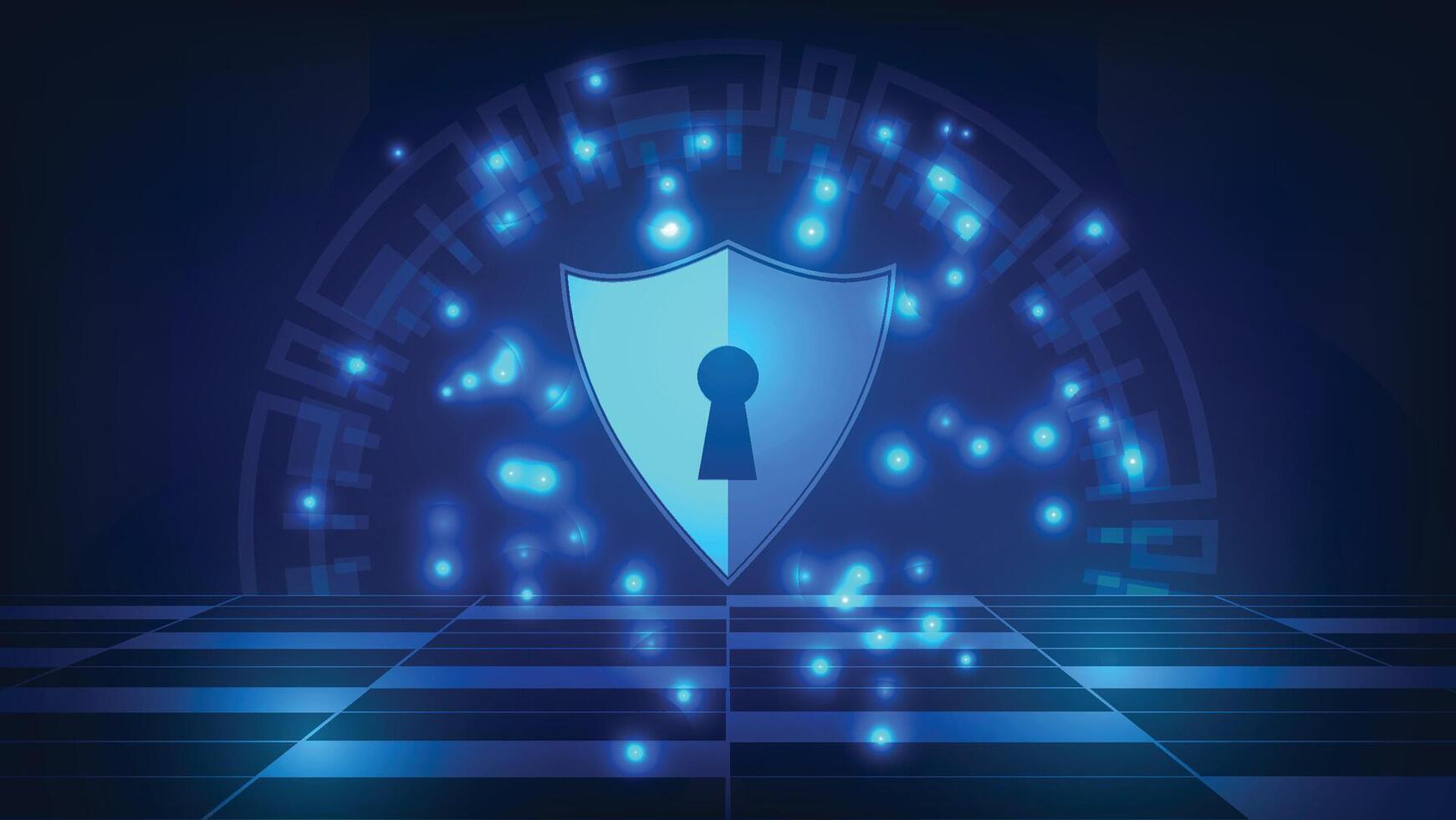 cyber veiligheid technologie concept. digitaal schild met virtueel scherm Aan donker blauw achtergrond. privacy gegevens bescherming symbool vector
