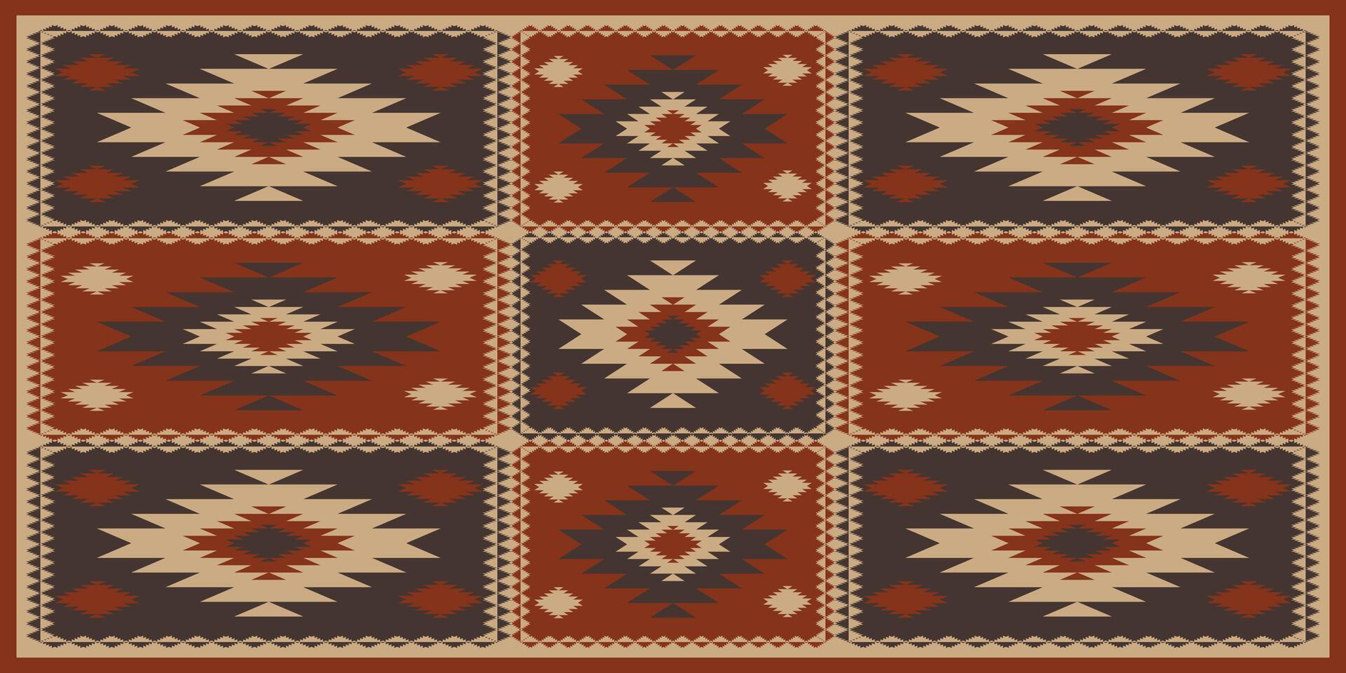 aztec zuidwesten lapwerk patroon. zuidwestelijk Navajo meetkundig lapwerk patroon rustiek Boheems stijl. etnisch meetkundig patroon gebruik voor tapijt, tafelkleed, dekbed, kussen, bekleding, enz. vector