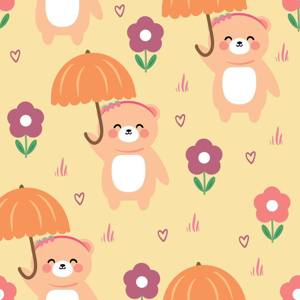 naadloos patroon met schattig tekenfilm beer vervelend een paraplu, voor kleding stof afdrukken, textiel, geschenk omhulsel papier. kinderen kleurrijk vector, vlak stijl vector