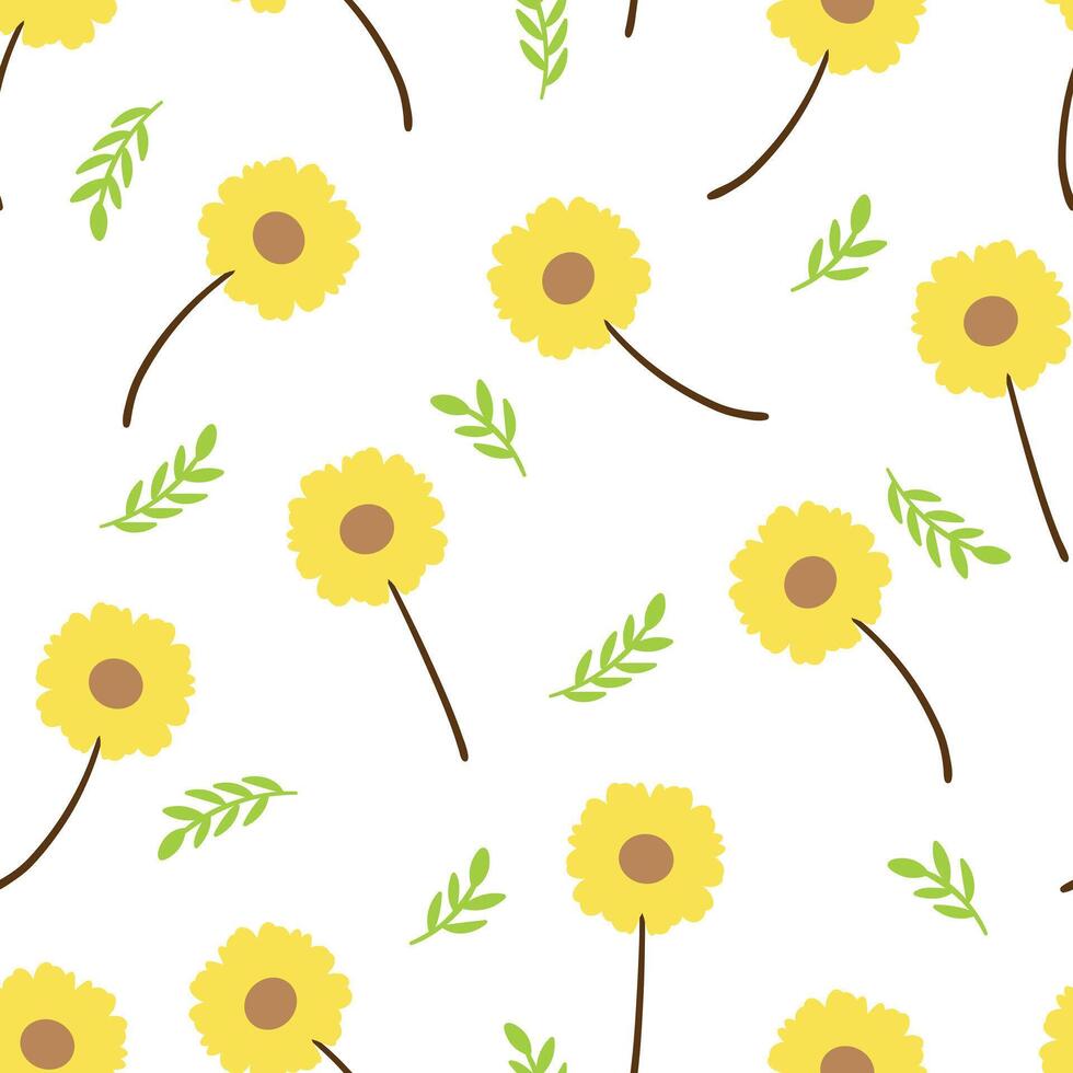 naadloos patroon met schattig tekenfilm geel bloemen, Aan wit achtergrond, voor kleding stof afdrukken, textiel, geschenk omhulsel papier, vector voor sjaal, vlak stijl