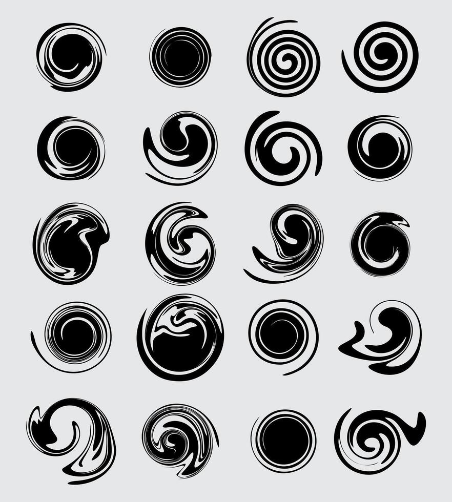 kolken gedraaid afgeronde cirkelgesmolten spiraal zwart ronddraaien hypnotiserend sirculair vorm vector klem kunst element