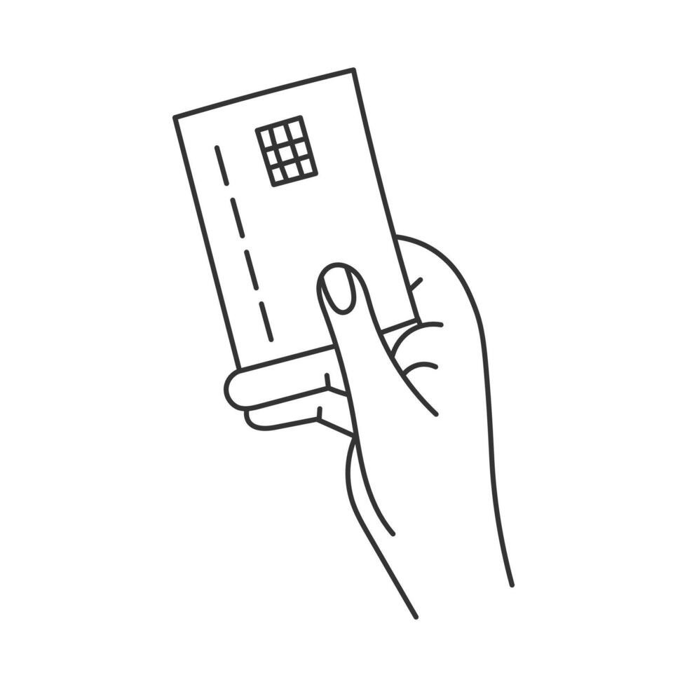 hand- Holding bank plastic kaart lijn vector illustratie