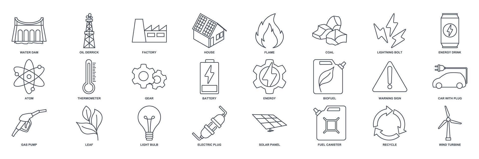 hernieuwbaar energie, groen technologie icoon set, inbegrepen pictogrammen net zo licht lamp, map, zonne- paneel, accu en meer symbolen verzameling, logo geïsoleerd vector illustratie