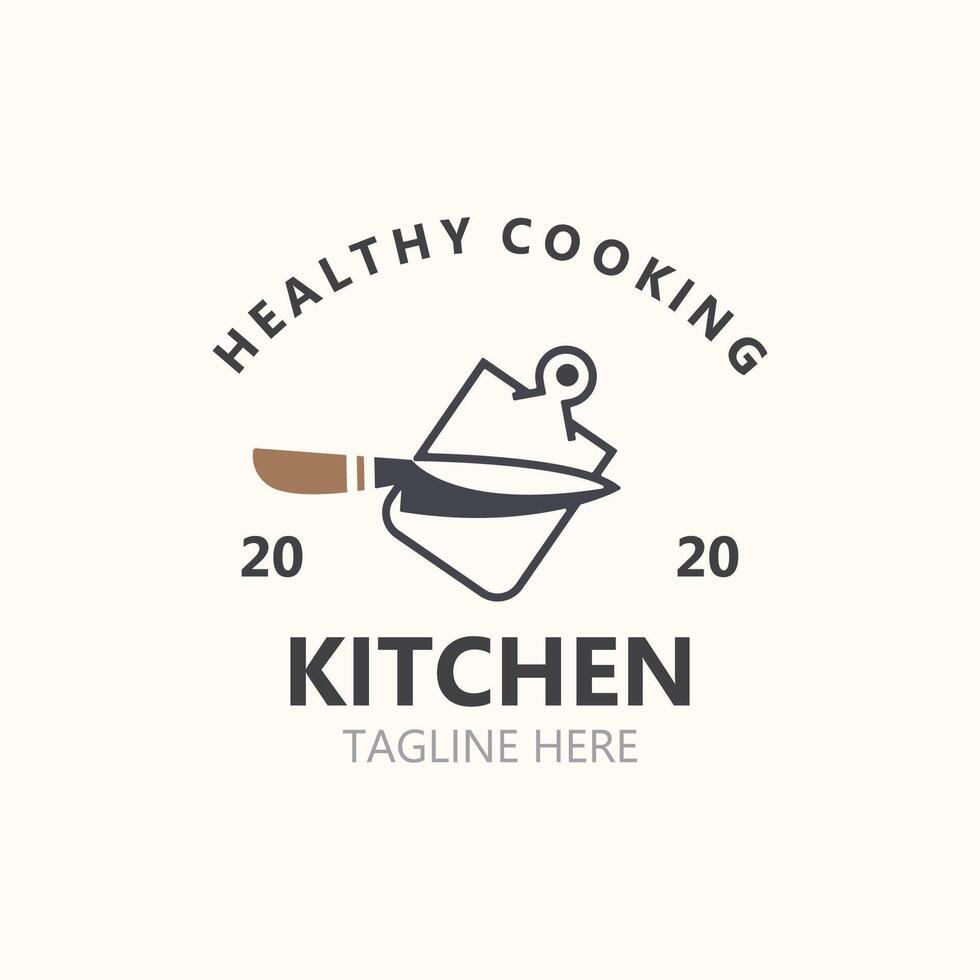 keuken logo wijnoogst met bord, mes, lepel en vork voor voedsel restaurant vector