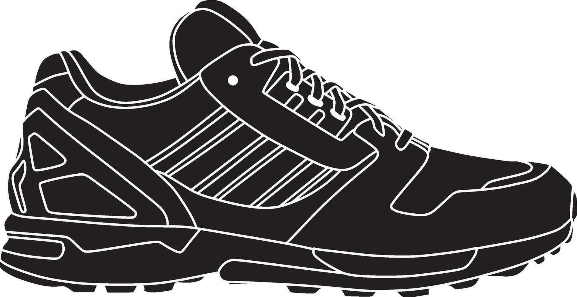 vector silhouet van een sneaker. schaduw van sport- schoenen. geschikt voor zandstralen, plotter en laser snijdend