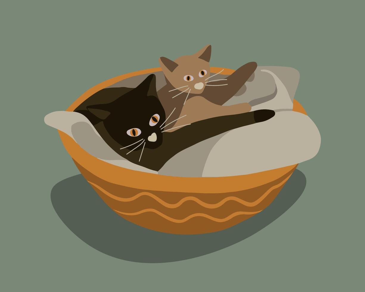 vector geïsoleerd illustratie van katten in een mand.