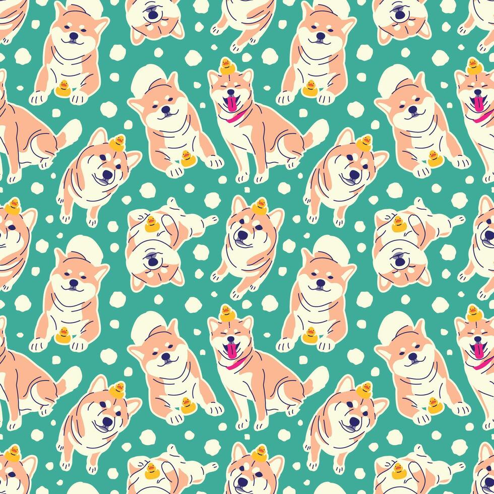 schattig shiba inu in sommige divers houding naadloos patroon vector