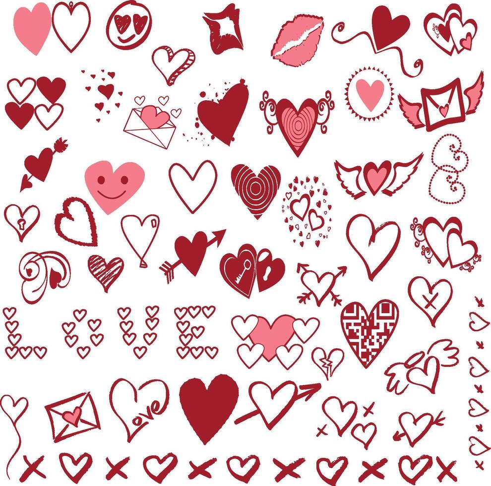 Valentijnsdag dag vector Valentijnsdag dag pictogrammen reeks hart reeks van harten Valentijnsdag dag doodles Aan roze achtergrond