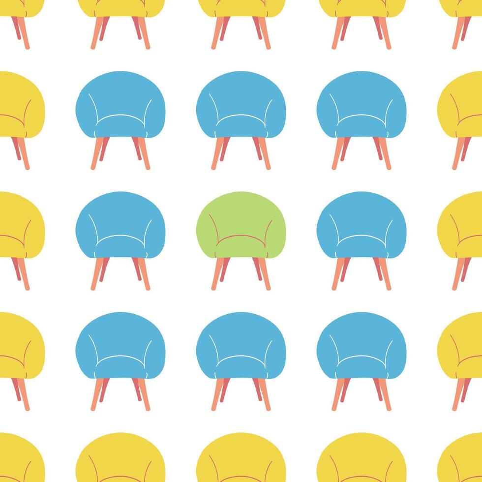 naadloos patroon van knus fauteuils. veelkleurig bekleding. comfortabel stoel. huis gestoffeerd meubilair. vlak stijl. kleur afbeelding. vector illustratie.