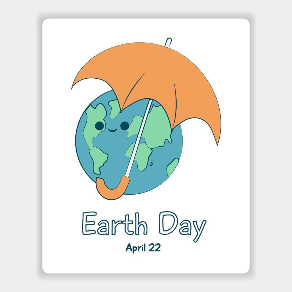 ansichtkaart voor aarde dag, april 22. illustratie van planeet aarde onder een oranje paraplu. geïsoleerd tekening vector