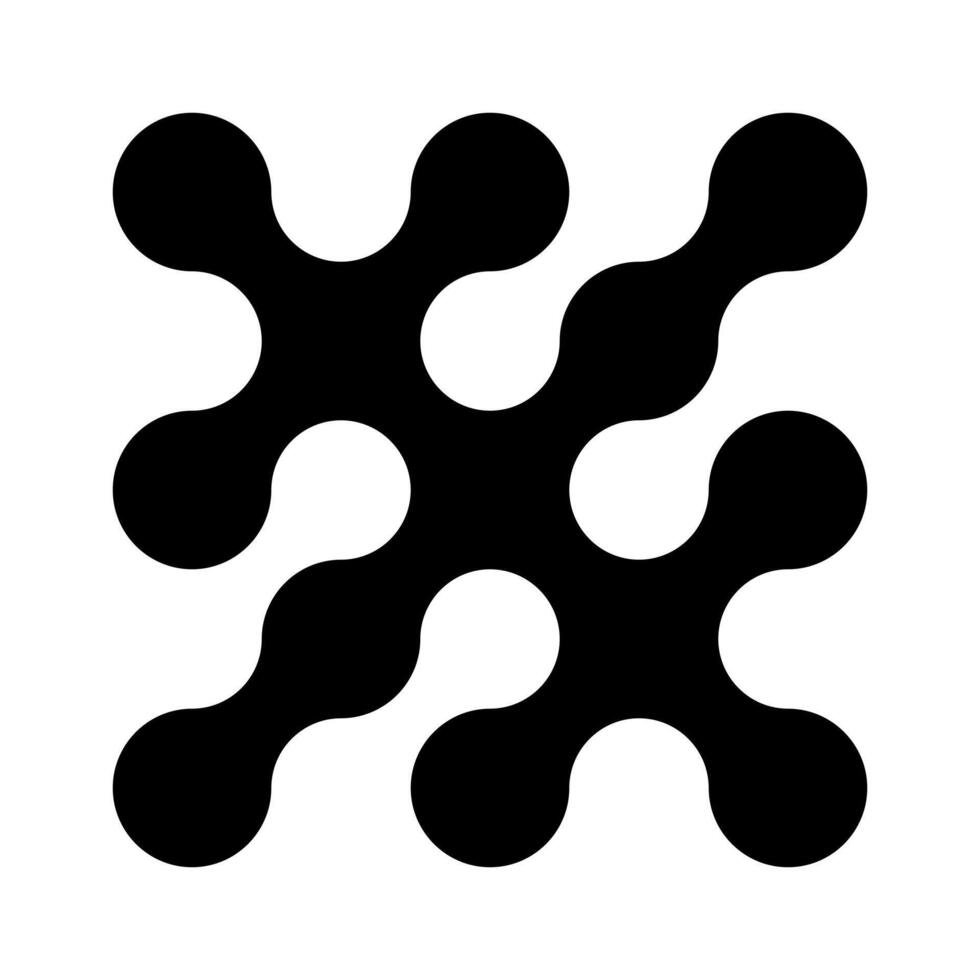 metaball logo. dots verbonden icoon. cirkels illusie patroon. modern integratie symbool. overgang van metaballen. abstract punt innovatie achtergrond. verbonden biologisch klodders. vector vlak sjabloon.