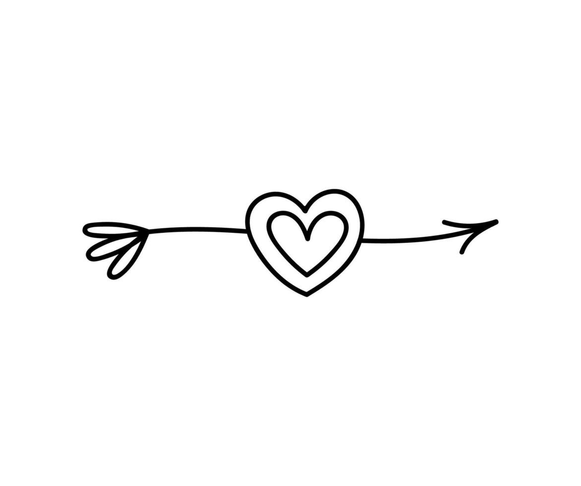 schattig tekening pijl met hart geïsoleerd Aan wit achtergrond. vector hand getekend illustratie. perfect voor Valentijnsdag dag ontwerpen, kaarten, uitnodigingen, decoraties.