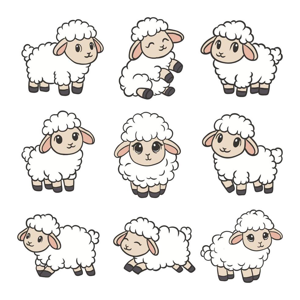 schattig schapen lam tekenfilm vector tekening stijl illustratie