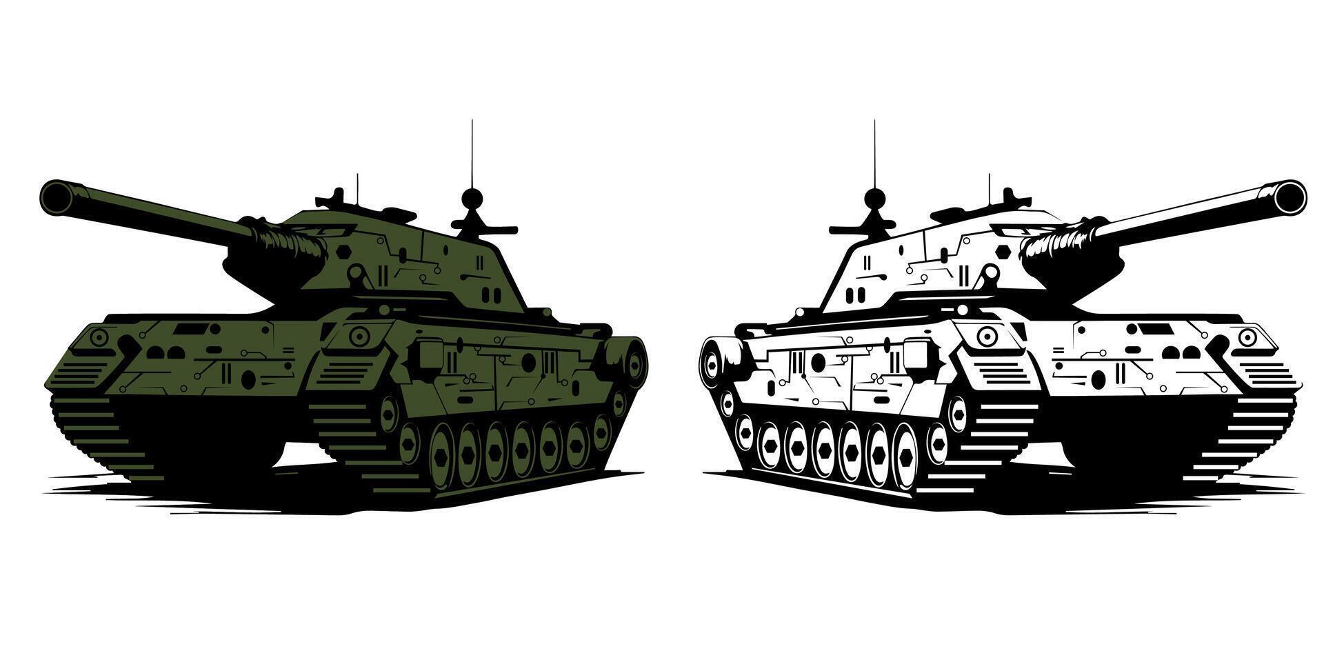 oorlog tanks vector ontwerp. gekleurde en zwart en wit tanks vector. gepantserd leger voertuig met artillerie kanonnen