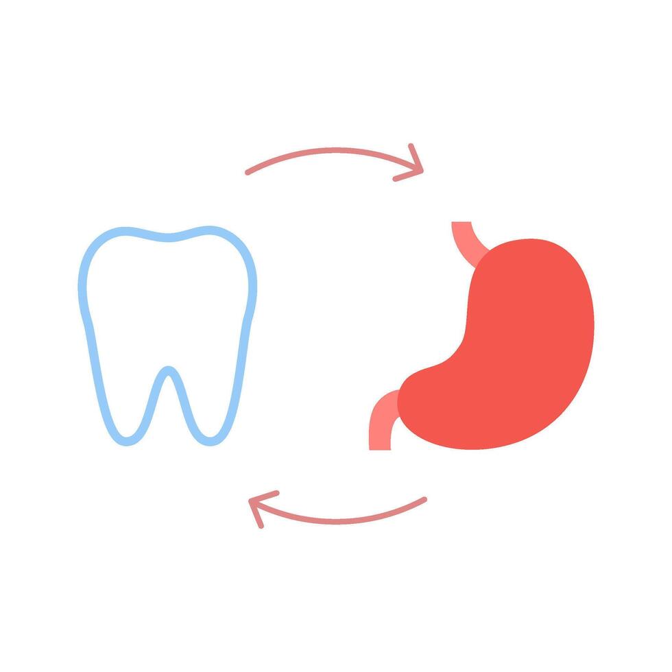 verbinding van gezond tanden en maag. relatie Gezondheid van menselijk maag en tand. maag- spijsvertering en kauwen eenheid. vector illustratie