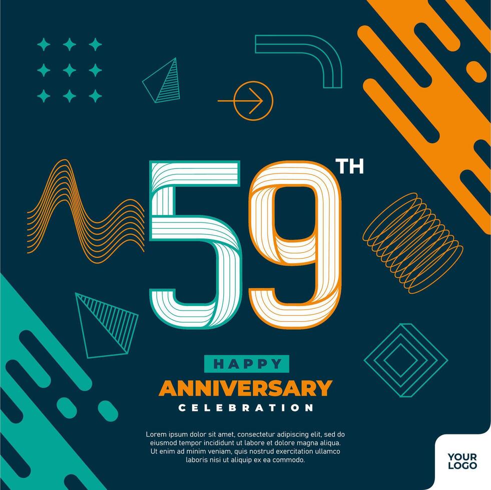 59e verjaardag viering logotype met kleurrijk abstract meetkundig vorm y2k achtergrond vector