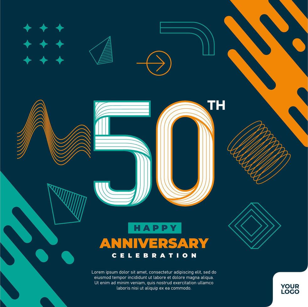 50e verjaardag viering logotype met kleurrijk abstract meetkundig vorm y2k achtergrond vector