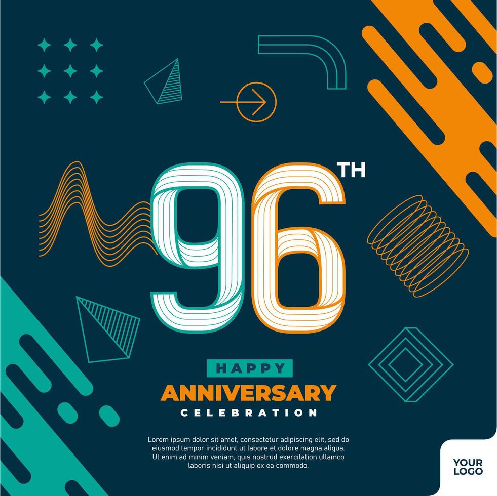 96e verjaardag viering logotype met kleurrijk abstract meetkundig vorm y2k achtergrond vector