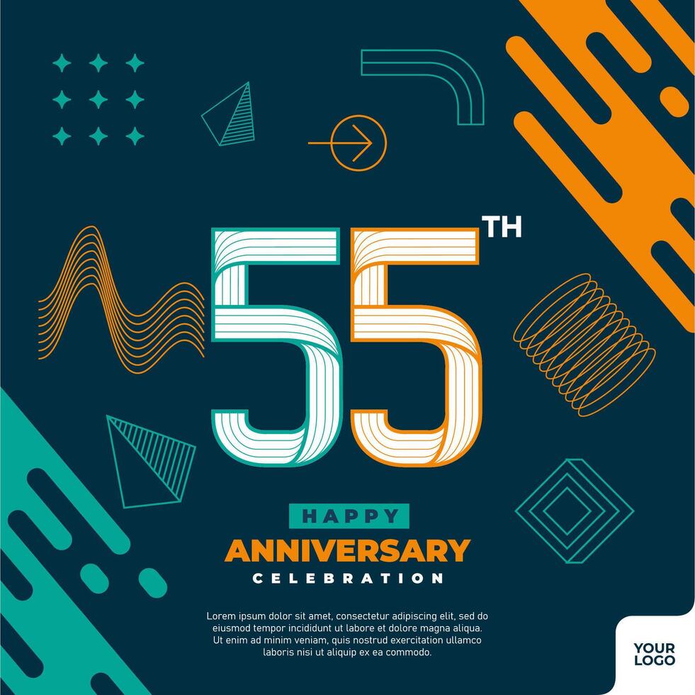 55ste verjaardag viering logotype met kleurrijk abstract meetkundig vorm y2k achtergrond vector