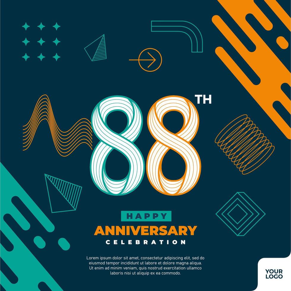 88e verjaardag viering logotype met kleurrijk abstract meetkundig vorm y2k achtergrond vector
