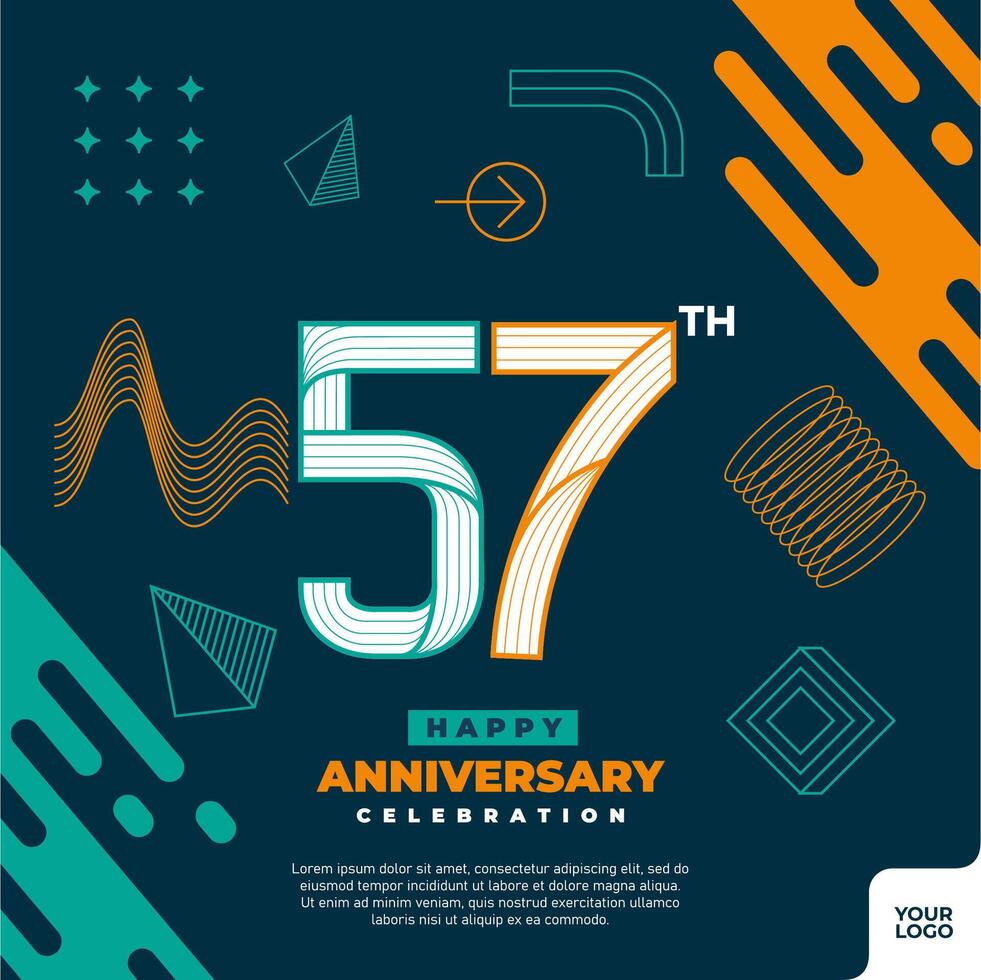 57e verjaardag viering logotype met kleurrijk abstract meetkundig vorm y2k achtergrond vector