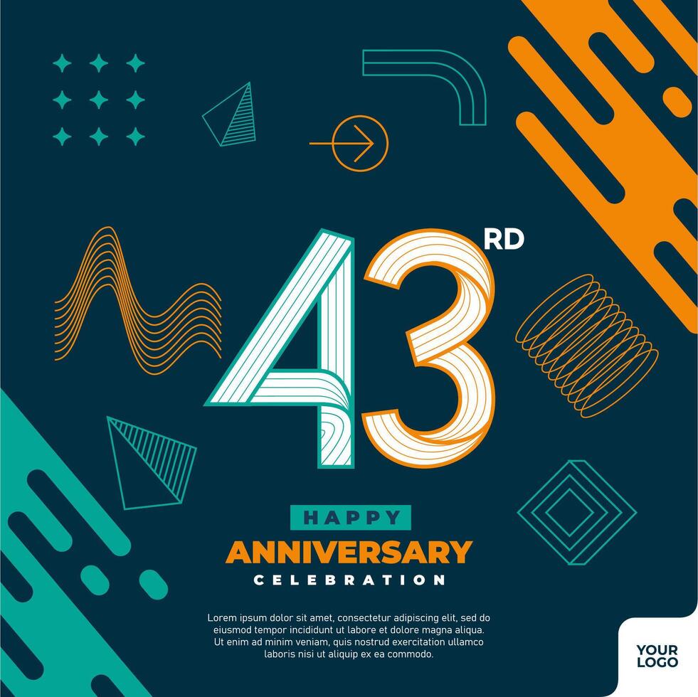 43e verjaardag viering logotype met kleurrijk abstract meetkundig vorm y2k achtergrond vector