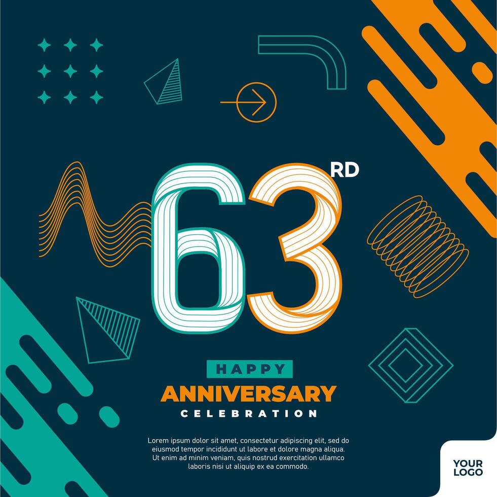 63e verjaardag viering logotype met kleurrijk abstract meetkundig vorm y2k achtergrond vector