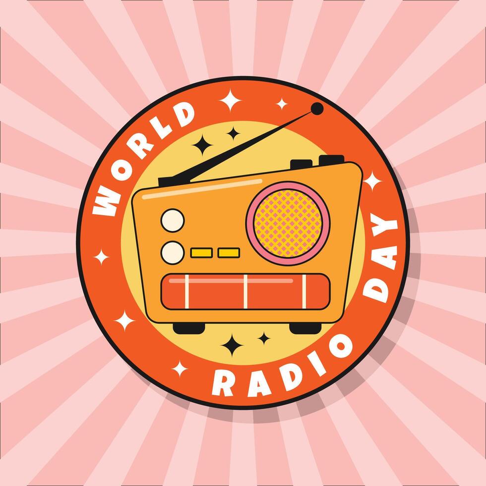 wereld radio dag retro stijl vector ontwerp