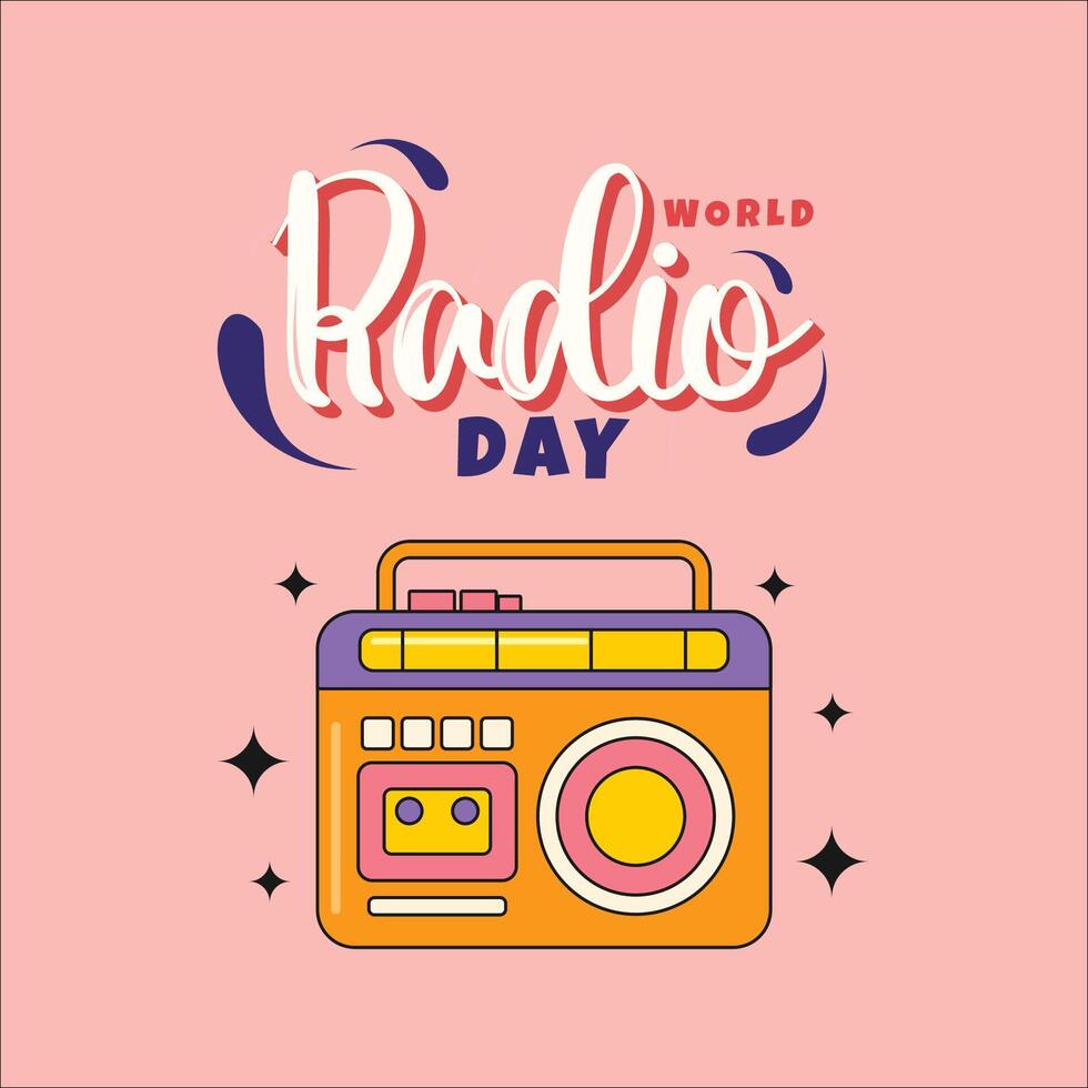 wereld radio dag retro stijl vector ontwerp