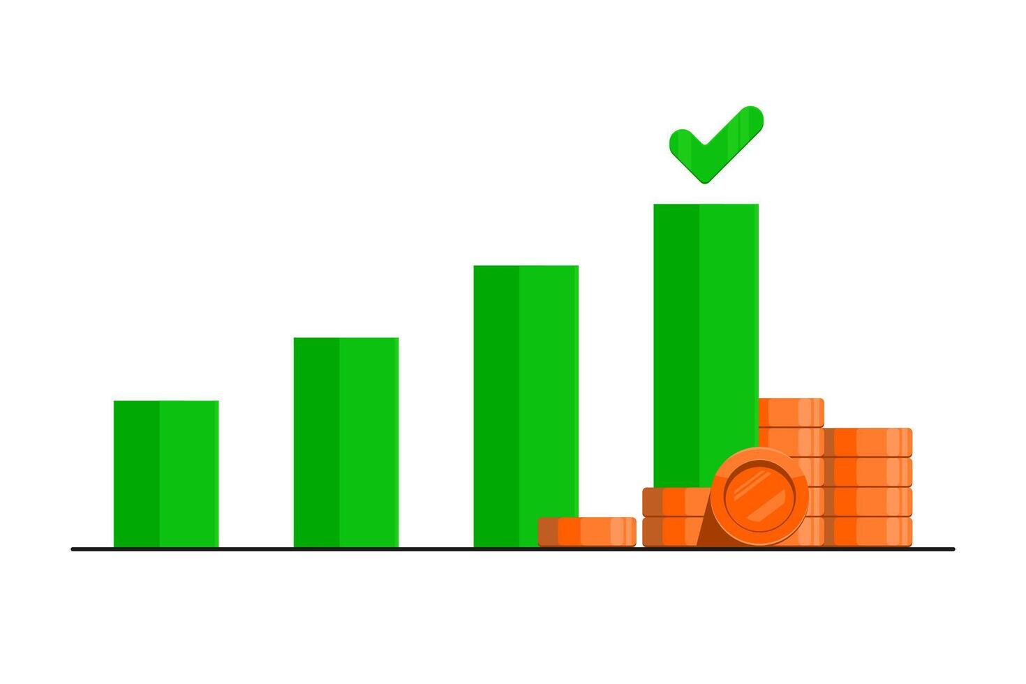 groeit stap bar van financieel naar de toekomst, groei bar met controleren markering, goud munt Aan geïsoleerd achtergrond, digitaal afzet illustratie. vector