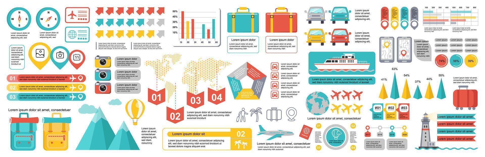 mega reeks van reizen infographic elementen gegevens visualisatie vector ontwerp sjabloon. kan worden gebruikt voor stappen, opties, bedrijf werkwijze, werkstroom, diagram, stroomschema, tijdlijn. bundel info grafiek.