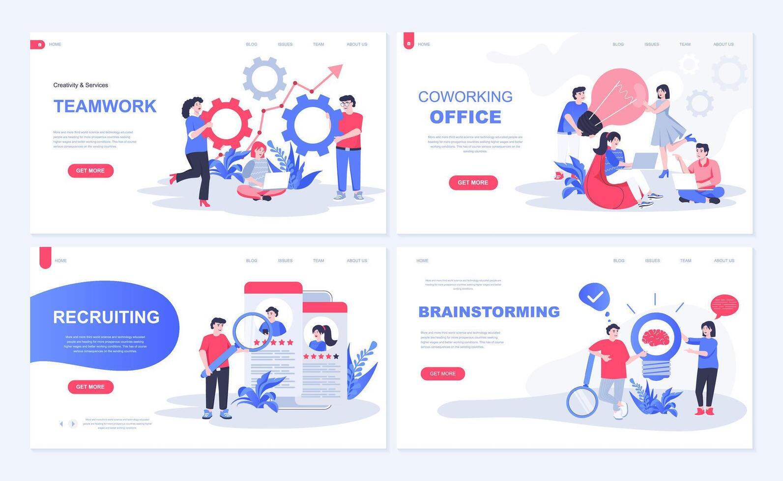 kantoor samenspel web concept voor landen bladzijde in vlak ontwerp. collega's brainstorming en samenwerking, coworking ruimte, rekruteren werkwijze. vector illustratie met mensen tekens voor Startpagina