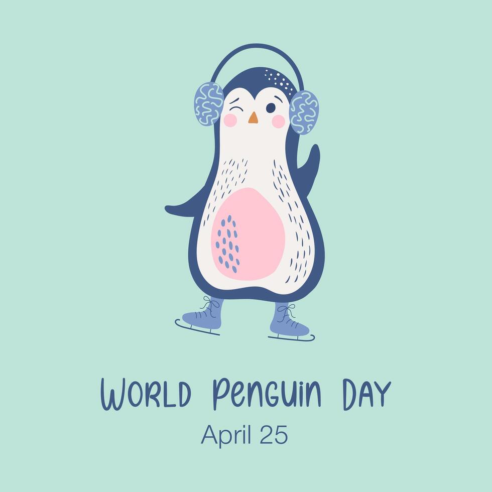 wereld pinguïn dag. antarctisch dier, polair vogel. schattig hand- getrokken vector illustratie met pinguïn voor banier, poster, ansichtkaart.