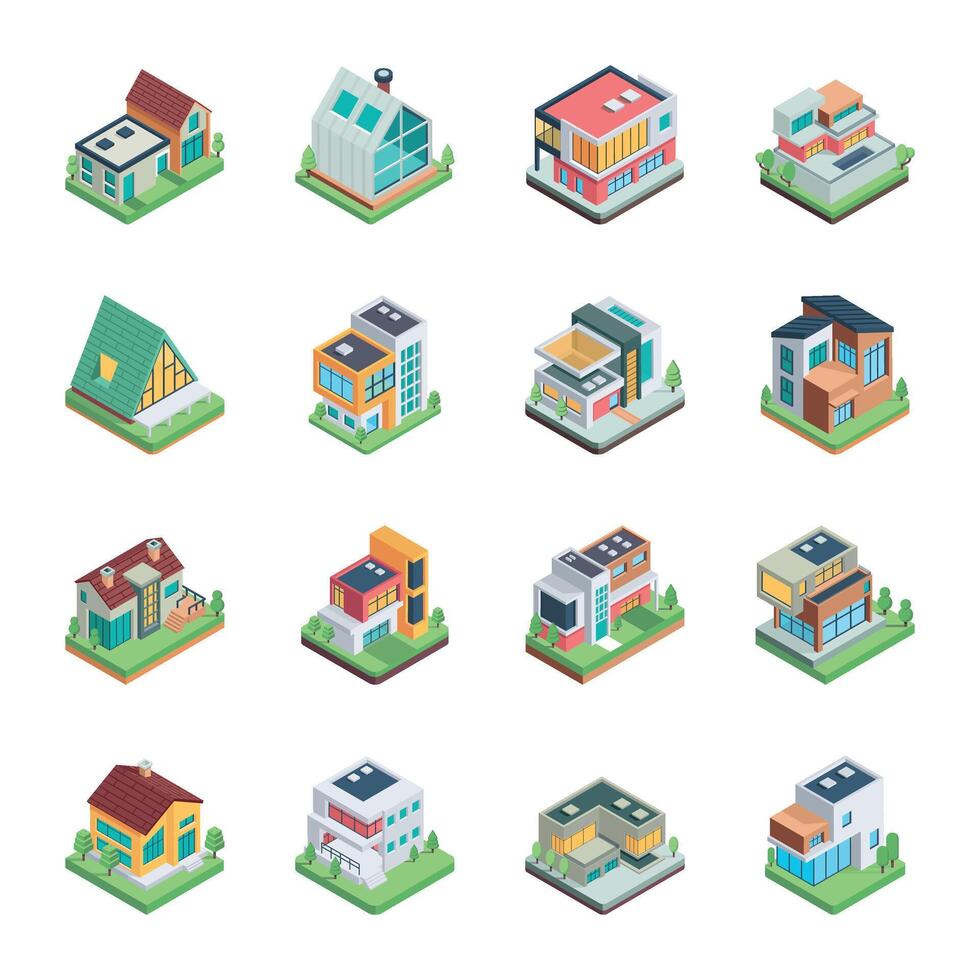 huizen architecturen pictogrammen vector