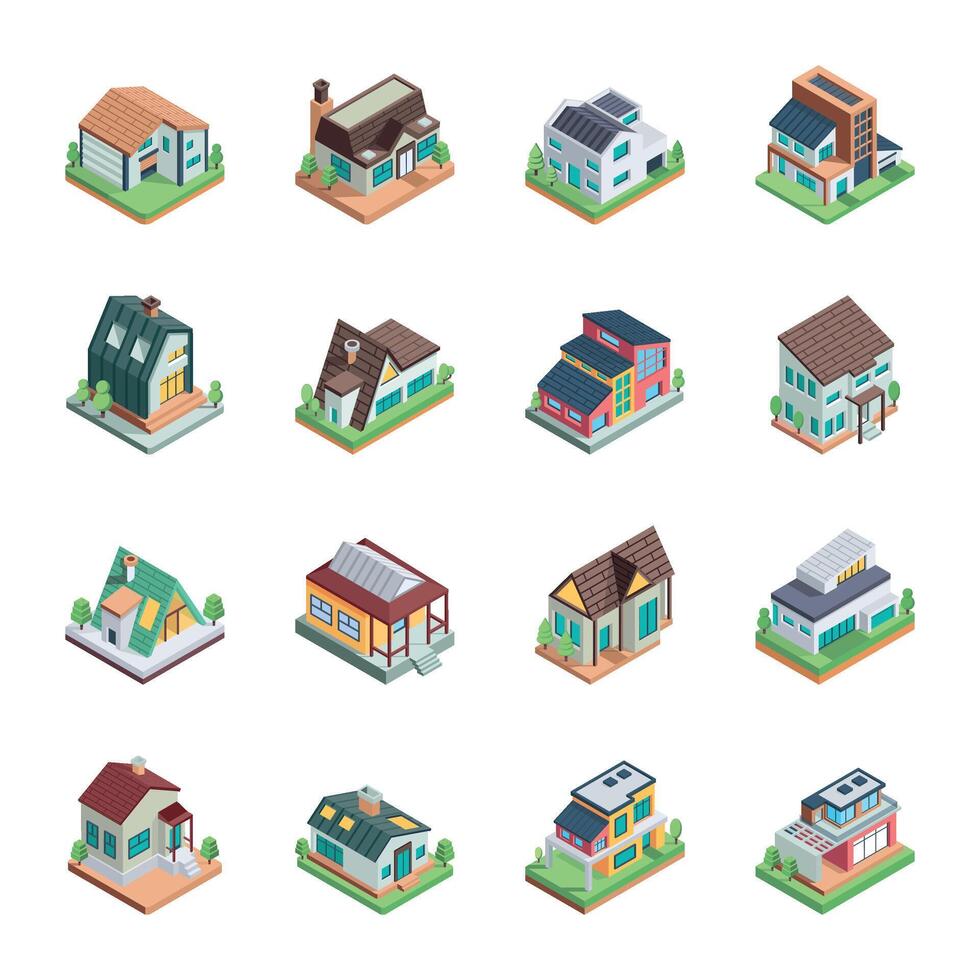huizen gebouwen pictogrammen vector