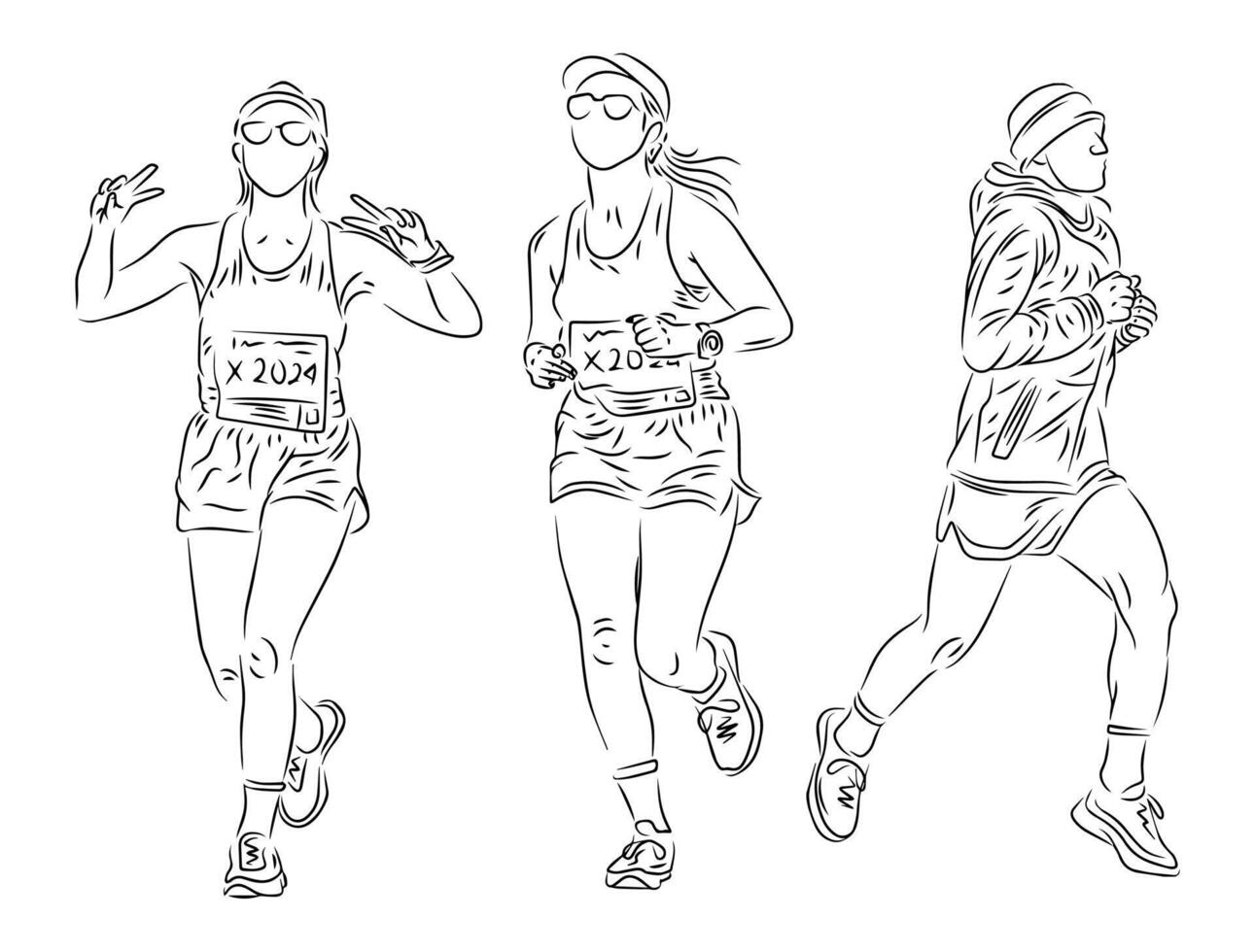 reeks lijn kunst illustratie van hardlopen marathon mensen vector