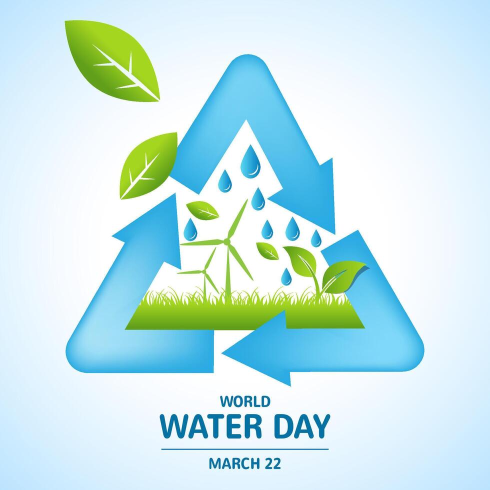 recycle symbool ontwerp met offshore wind en blad voor wereld water dag vector