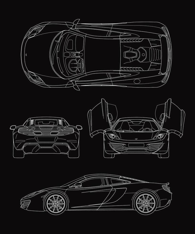 mclaren mp4 auto blauwdruk vector