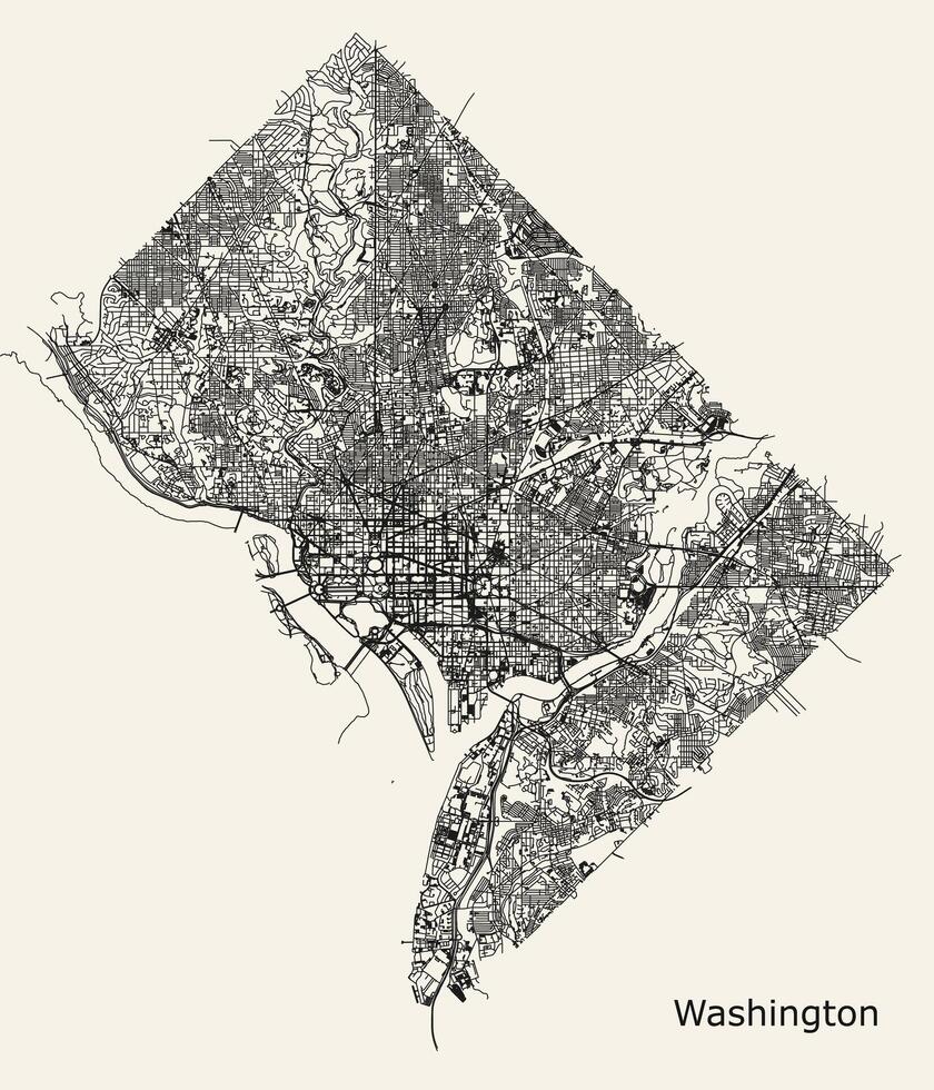 stad weg kaart van Washington gelijkstroom, Verenigde staten vector