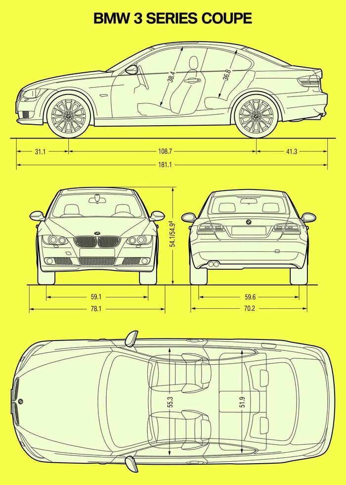 BMW serie 3 coupe 2010 auto blauwdruk vector