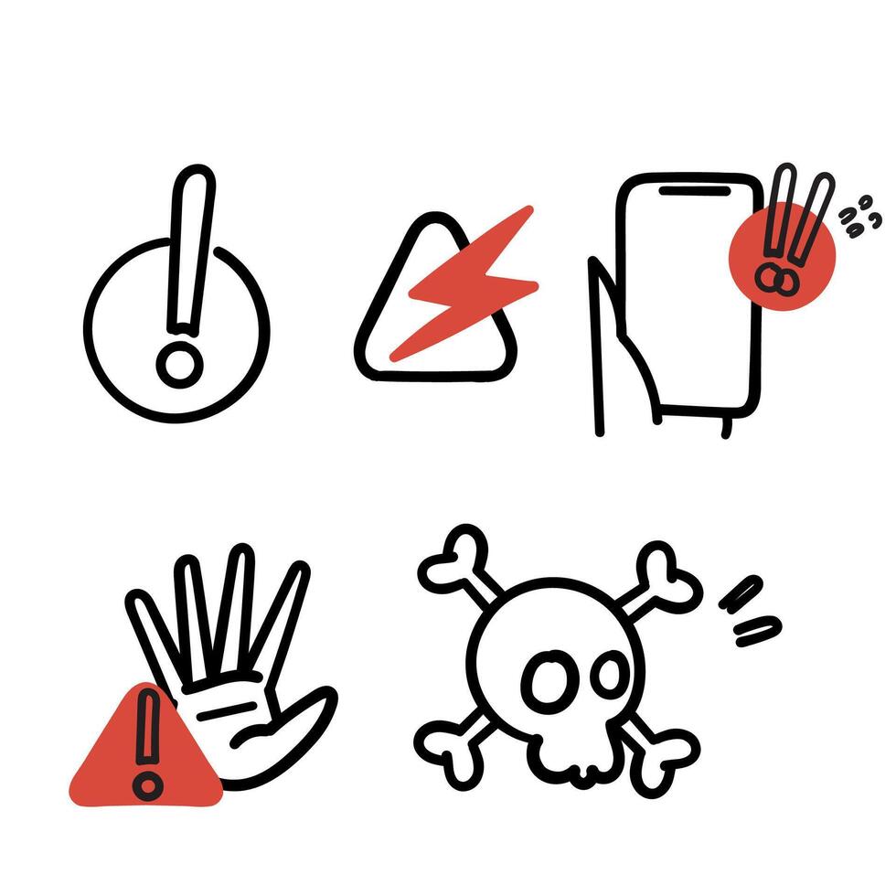 hand- getrokken tekening waarschuwing teken icoon verzameling verwant vector